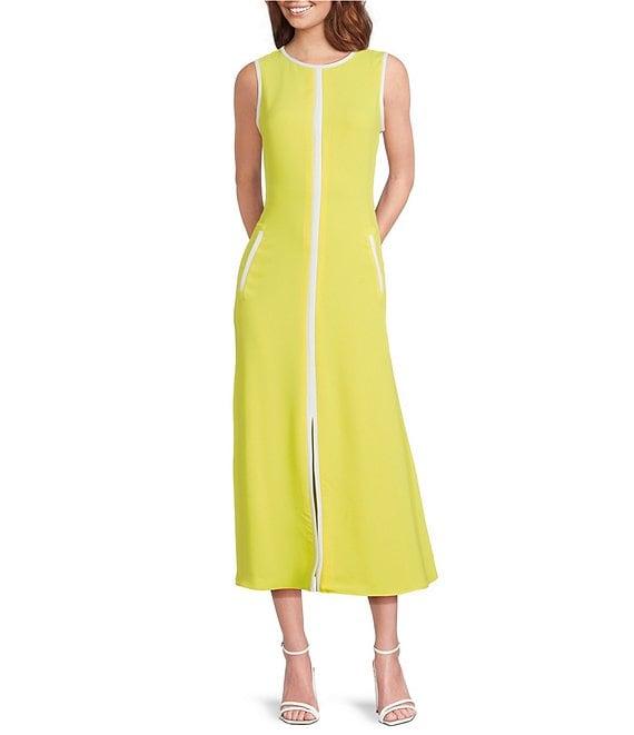 Trina Turk Magnifique Double Georgette Round Neck Sleeveless Midi Dress Product Image