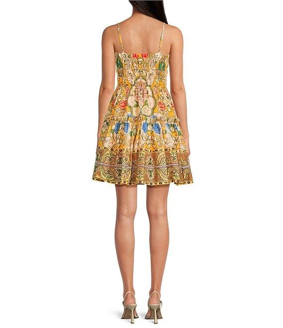 A Loves A Woven Floral Print Spaghetti Strap Smocked Tiered A-Line Babydoll Mini Dress Product Image