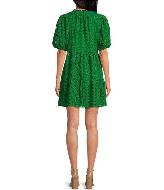 Sugarlips Eyelet V-Neck Short Sleeve Mini Dress Product Image