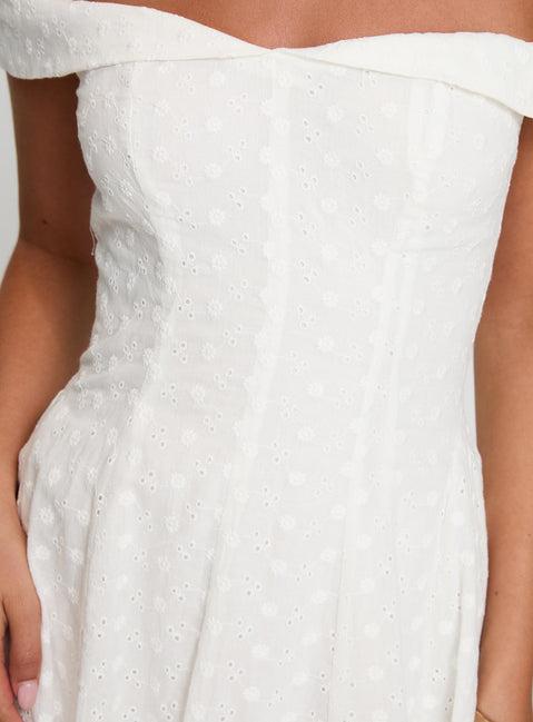 Rosebud Broderie Off The Shoulder Mini Dress White Product Image
