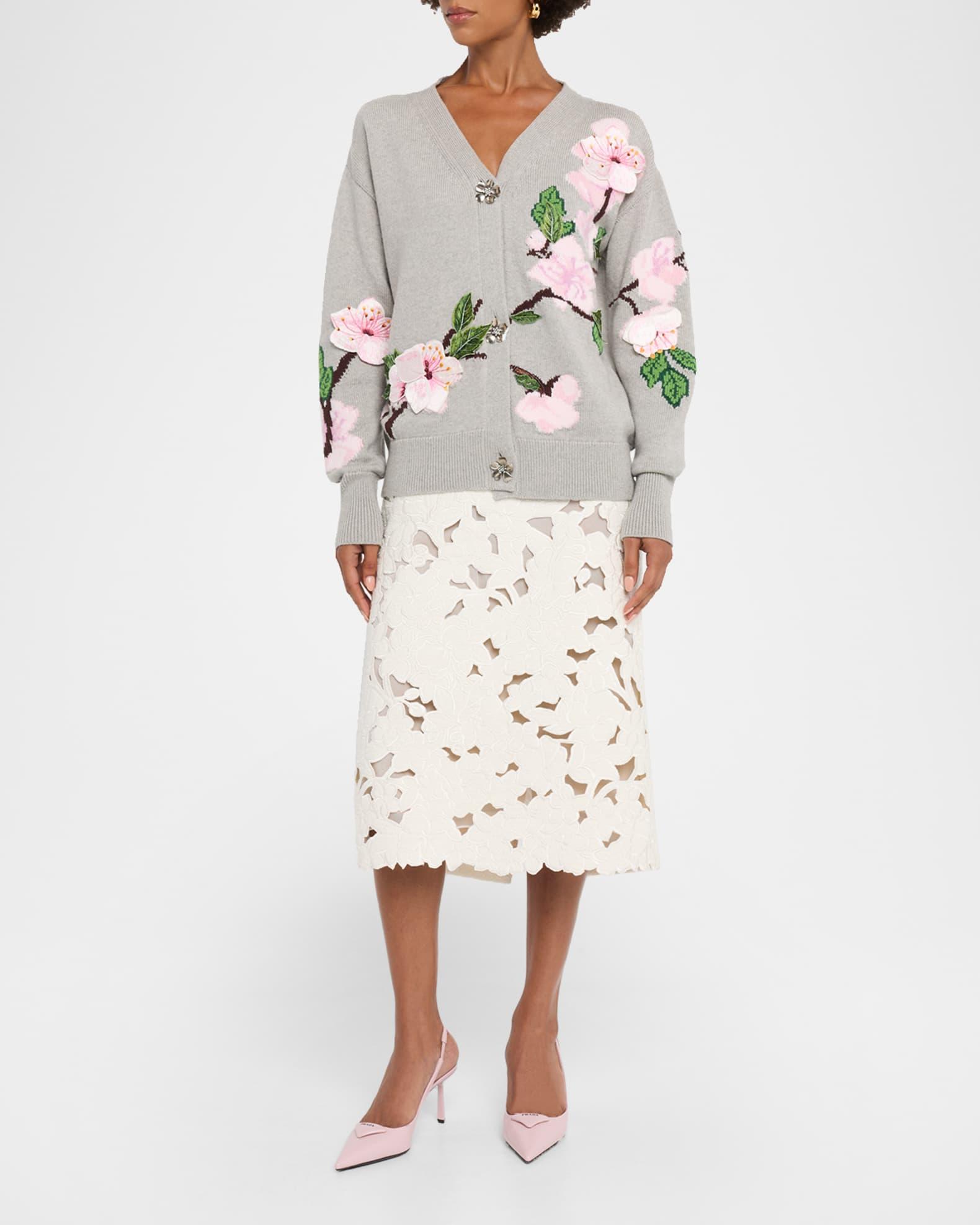 Cherry Blossom Jacquard V-Neck Cardigan Product Image