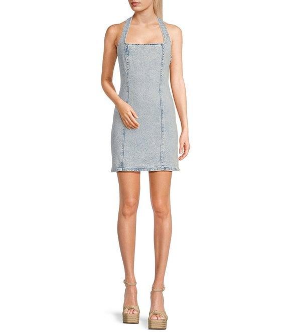 GB Denim Square Neck Halter Mini Dress Product Image