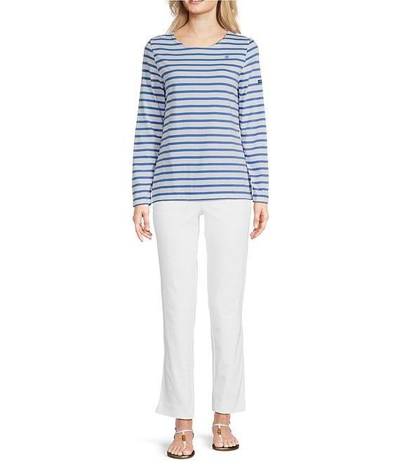Lilly Pulitzer x Saint James Minquidame Contrast Stripe Round Neck Long Sleeve Cotton Tee Product Image