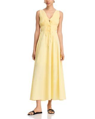 V Neck Tie Front Yellow Midi Dress Product Image