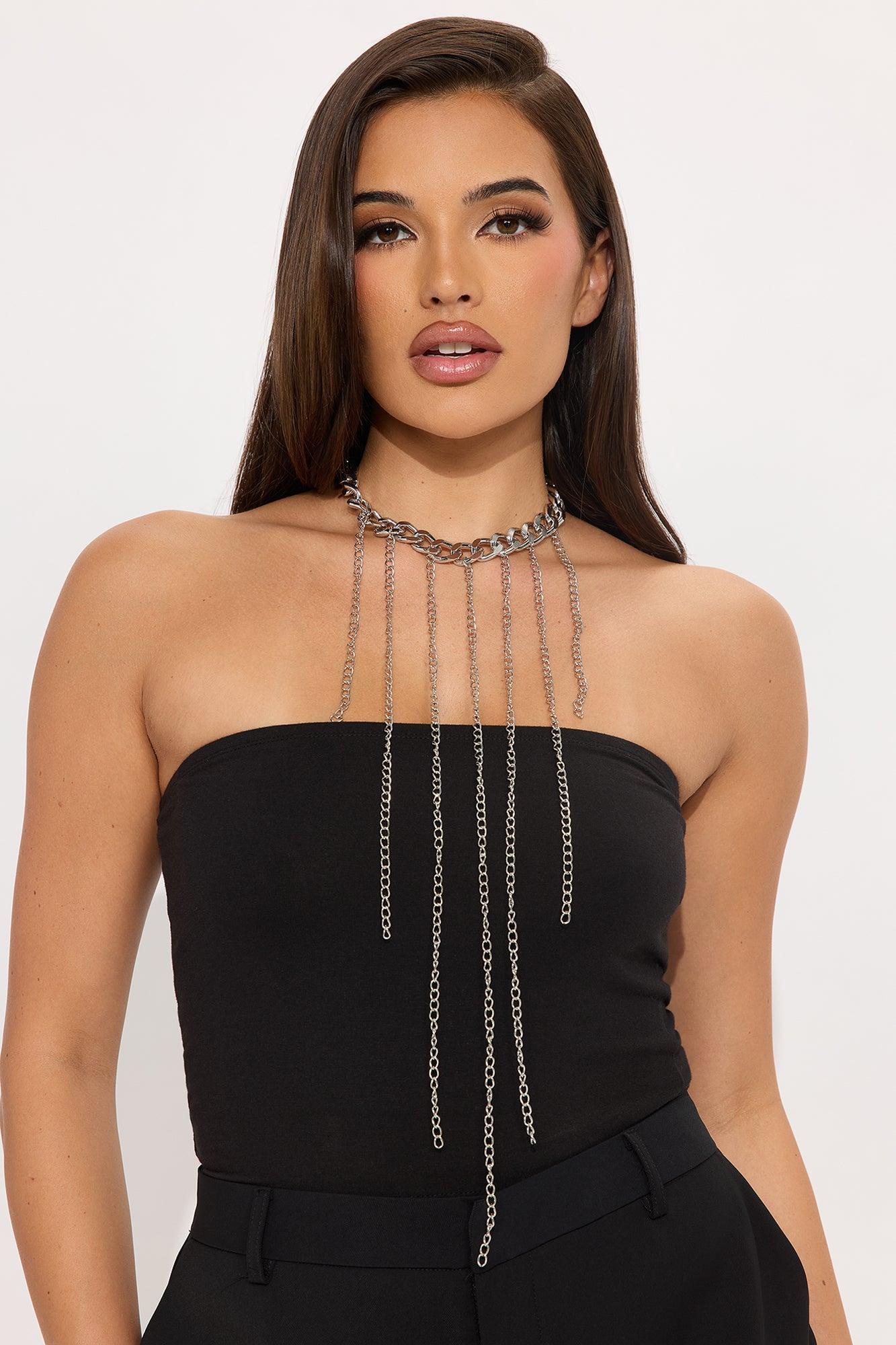 Waterfall Effect Metal Fringe Necklace - Silver Female Product Image