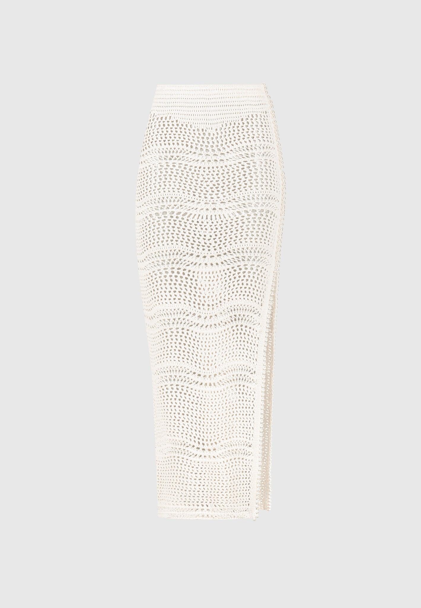 Pearl Applique Crochet Maxi Skirt - Cream Female Product Image