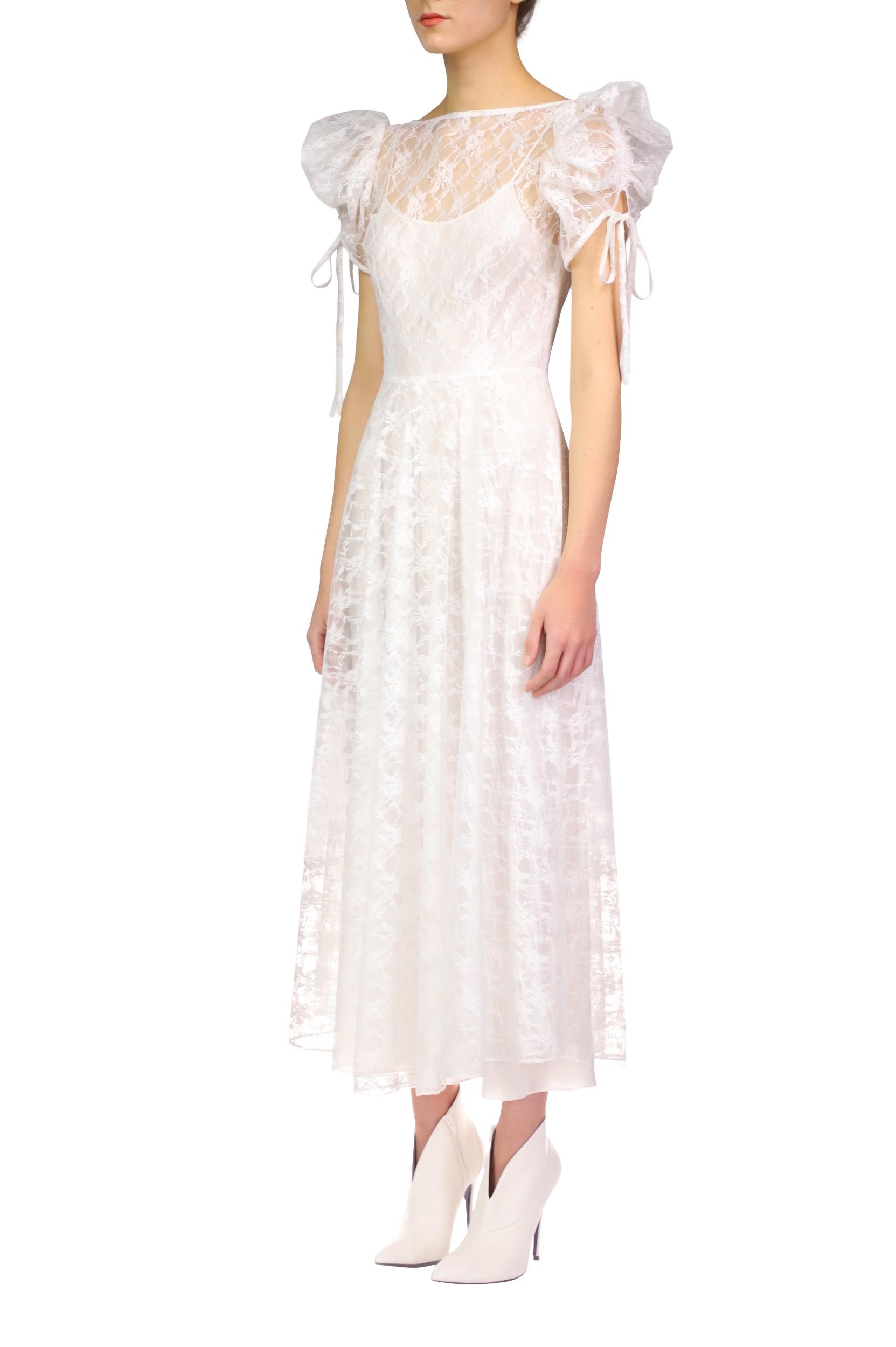 White Lace Puff Sleeve Dress Product Image