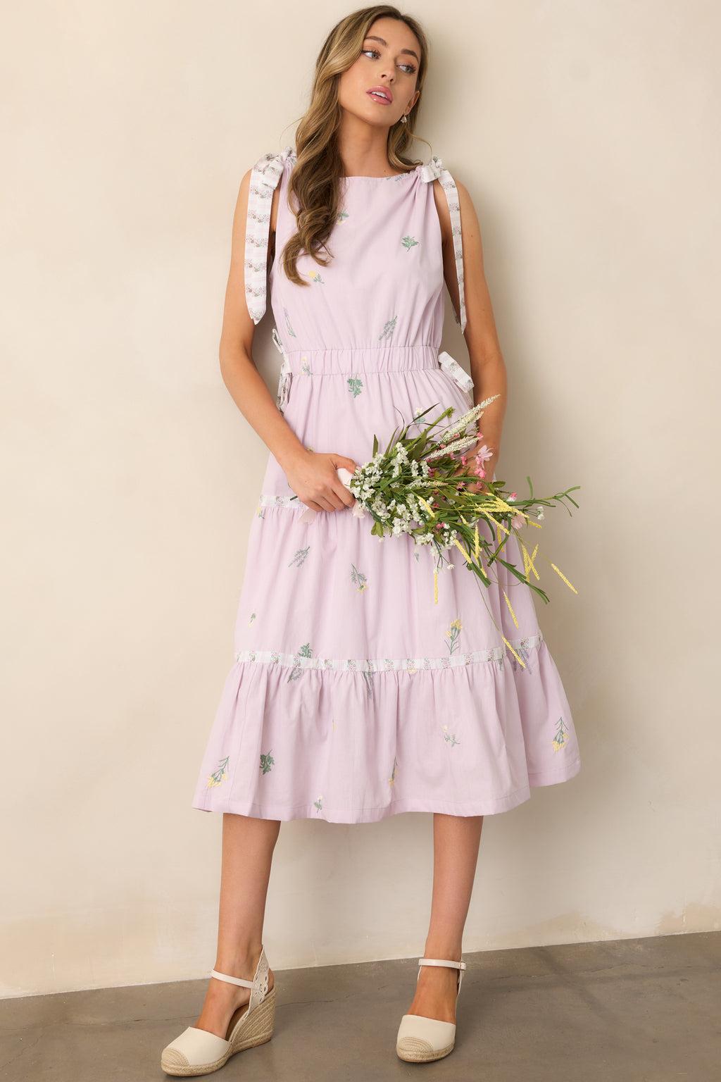 Morning Market Cotton Lavender Floral Midi Dress Product Image