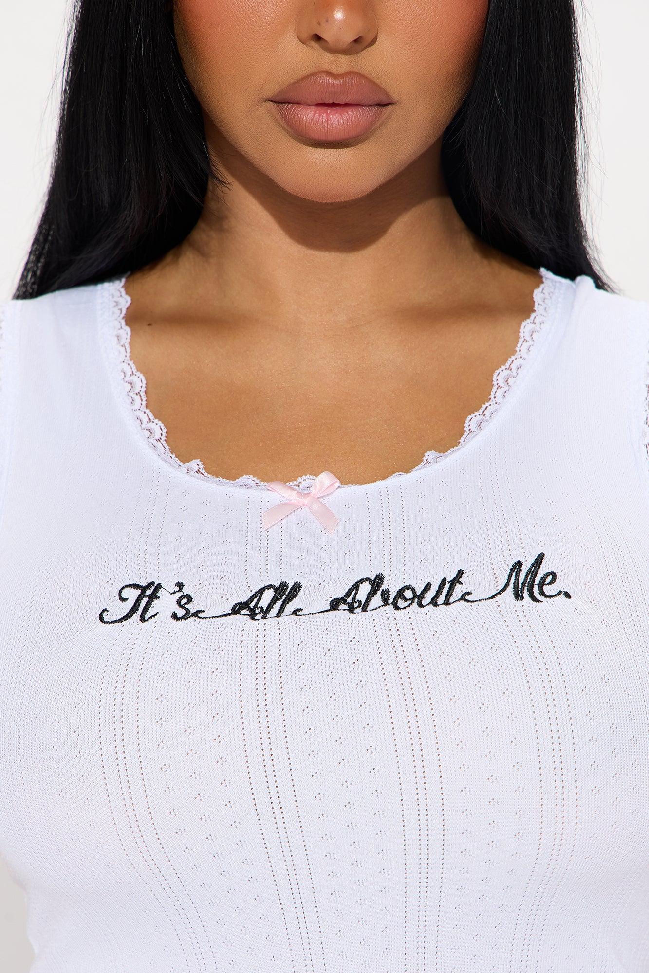 It's All About Me Pointelle PJ Short Set - White/Pink Product Image
