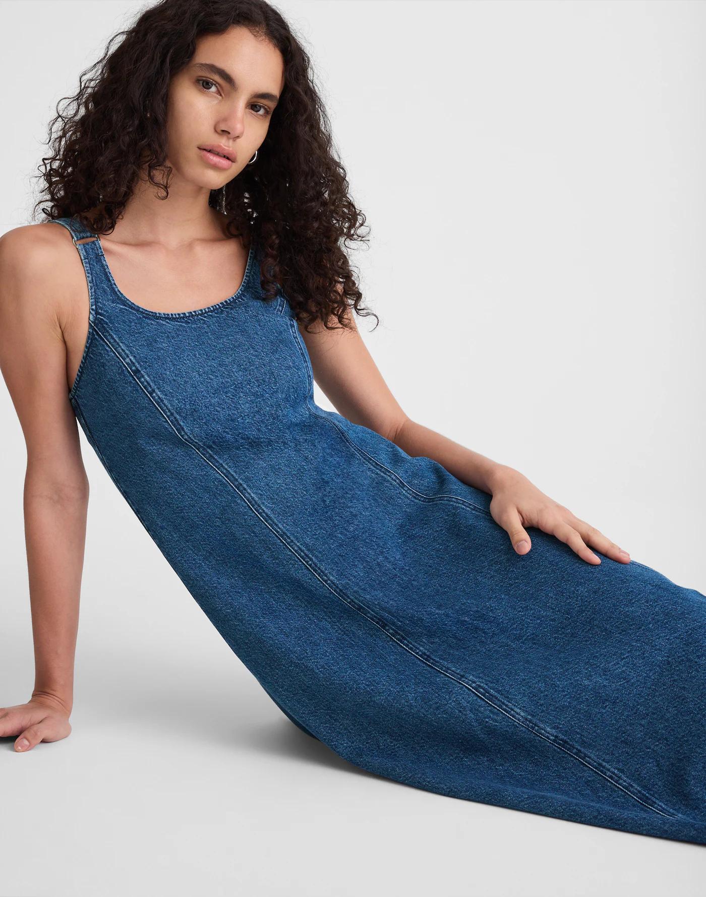 Denim Scoopneck Midi Dress Product Image