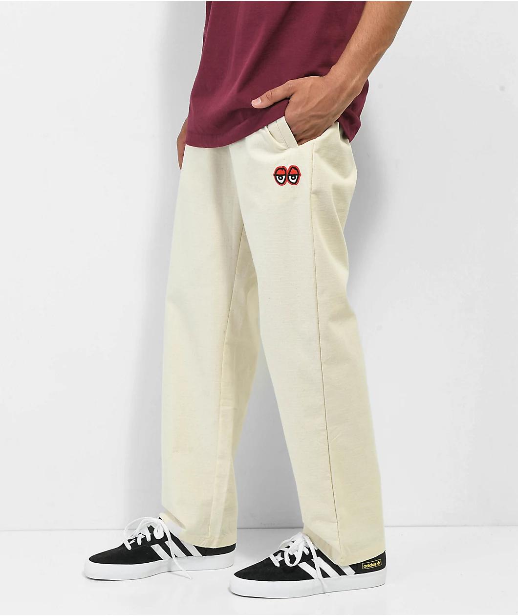 Krooked Eyes White Elastic Waist Pants Product Image