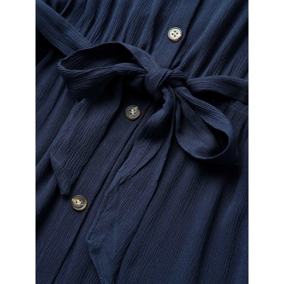 Belted Shirt Collar Button Plus Size Shirtdress Women Workleisure Plain Sleeve Short Sleeve Shirt Collar Pocket Workwear Long Dress BloomChic Product Image
