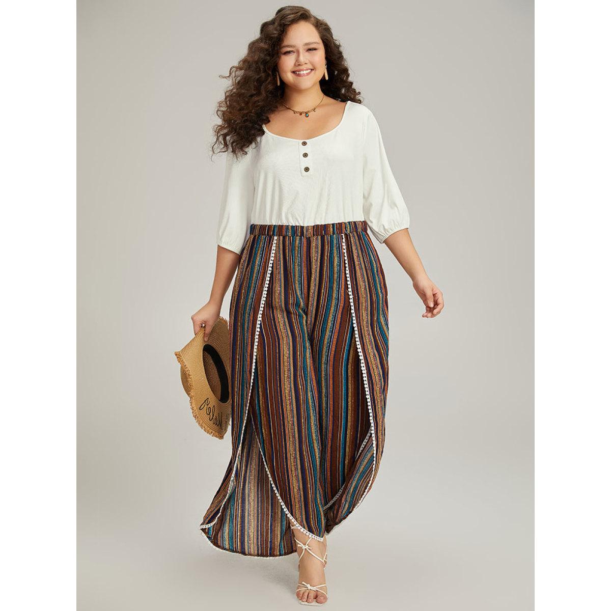 Plus Size Multicolor Rainbow Print Wrap Hem Pocket Button Detail Jumpsuit Women Vacation Half Sleeve Round Neck Dailywear Loose Jumpsuits BloomChic 14-16/1X Product Image