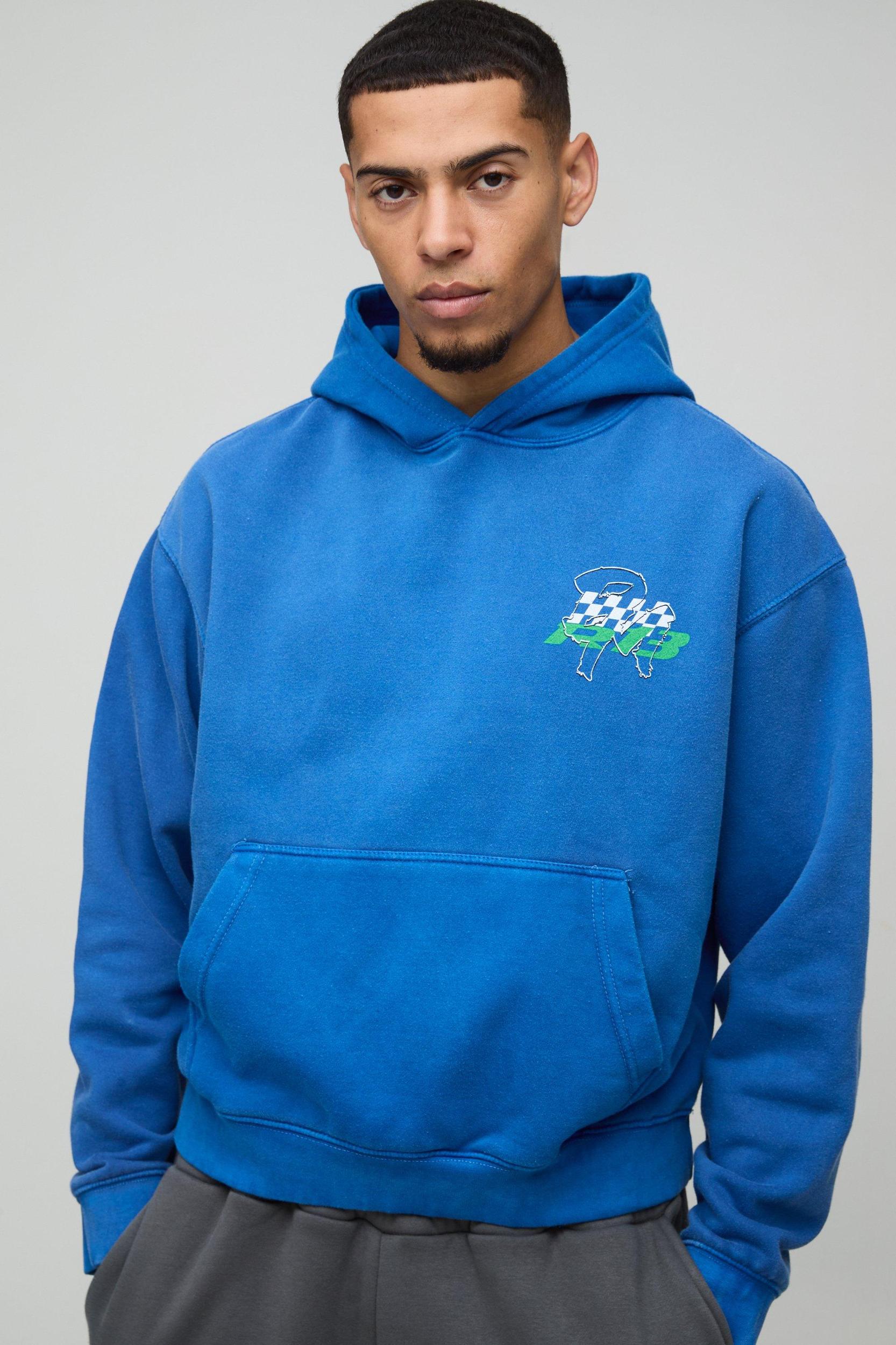 Oversized Boxy Man Racing Graphic Washed Hoodie | boohooMAN USA Product Image