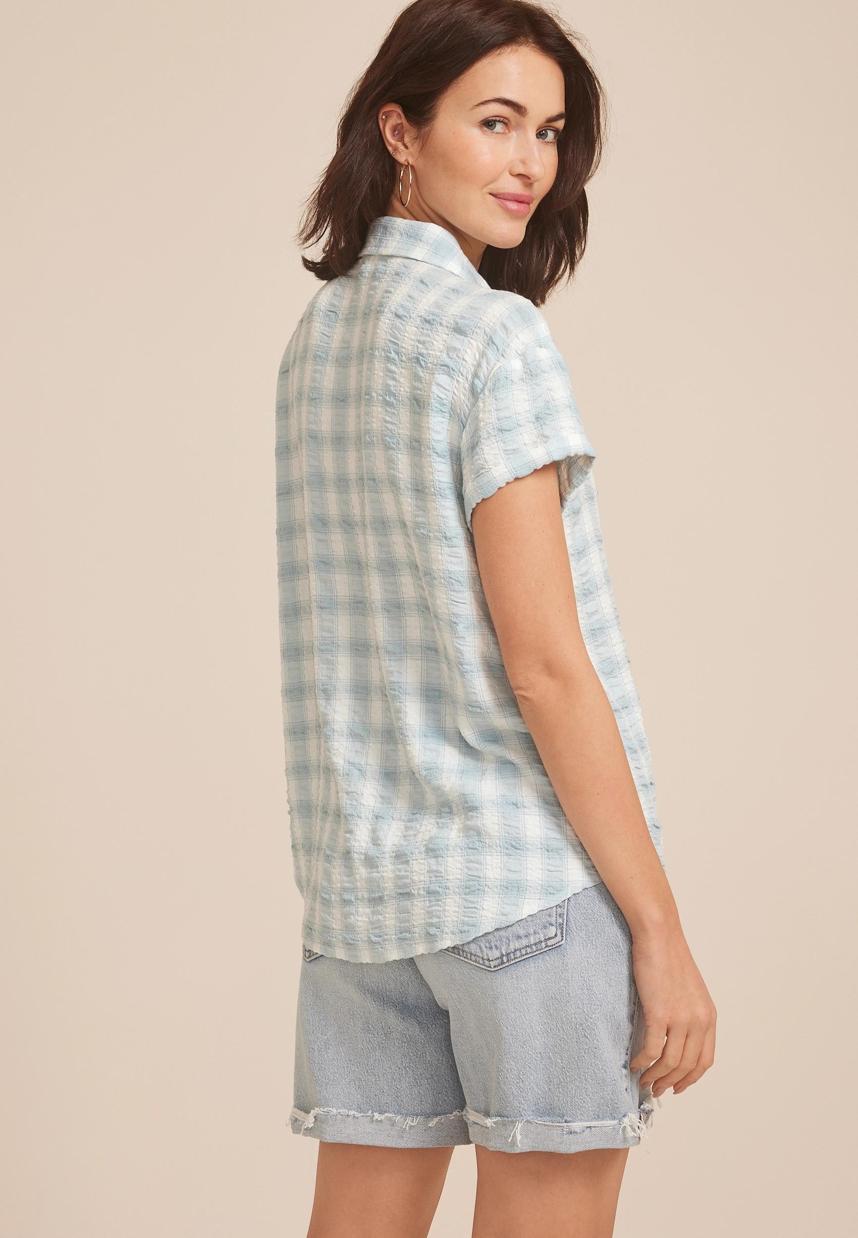 Maurices Womens Pucker Plaid Button Down Shirt Product Image