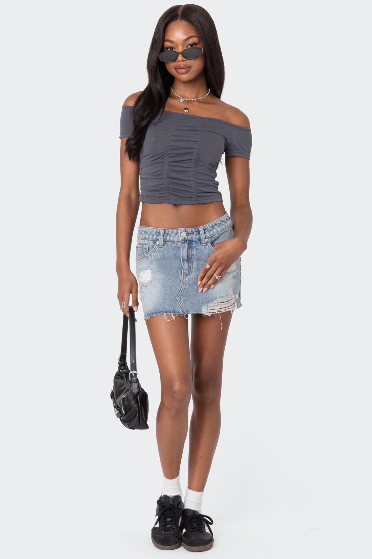 Triple Ruched Off Shoulder Top Product Image