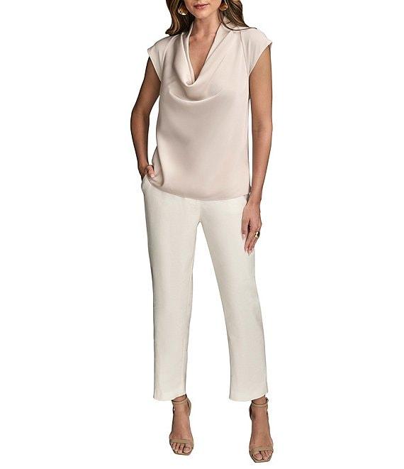 Donna Karan Mixed Media Cowl Neck Cap Sleeve Top Product Image