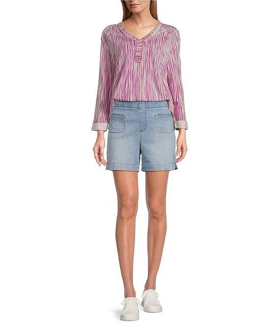 Westbound Stripe Print Rolled 3/4 Sleeve Faux Henley Top Product Image