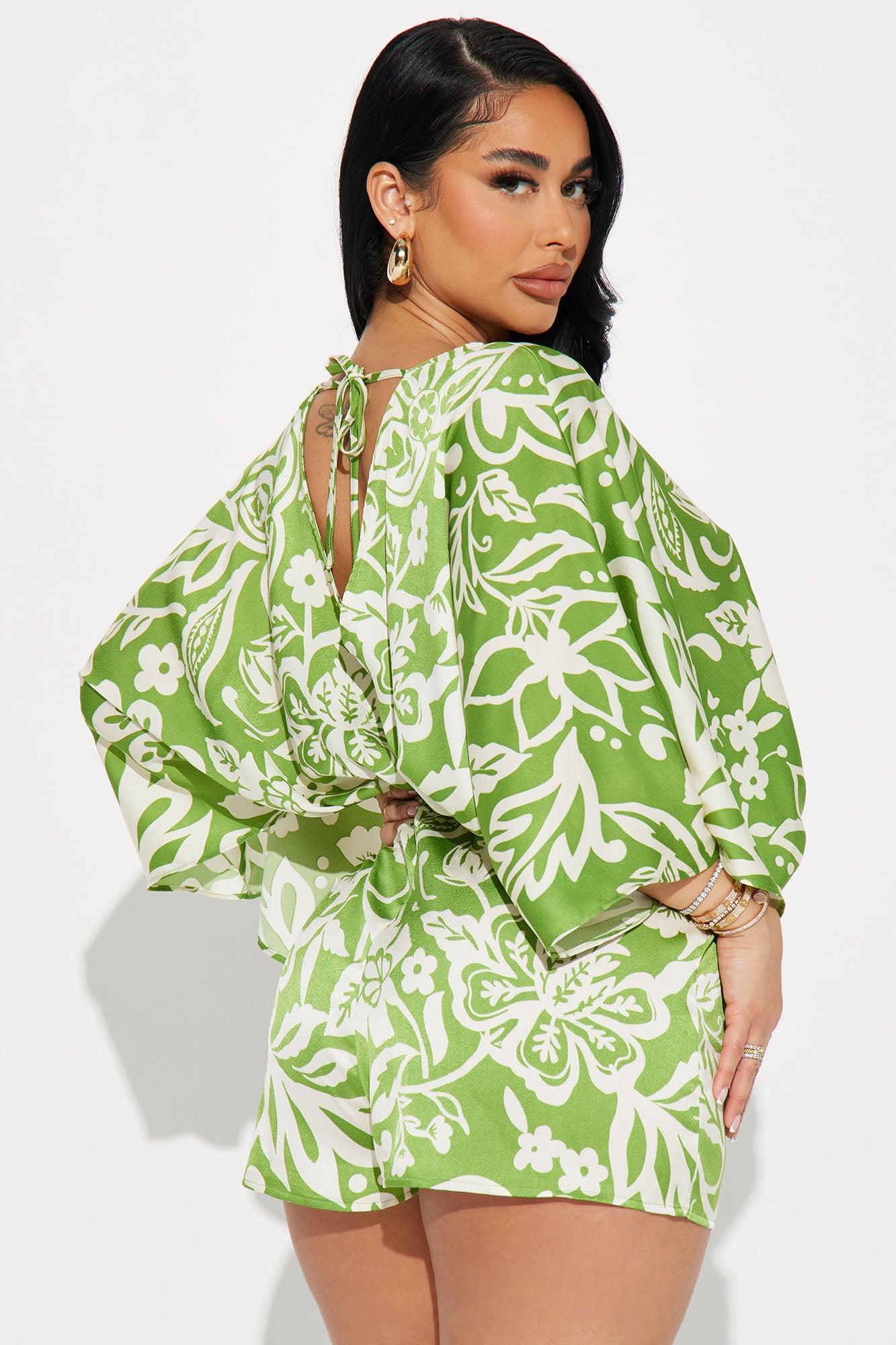 Tropical Dream Satin Romper - Green Product Image
