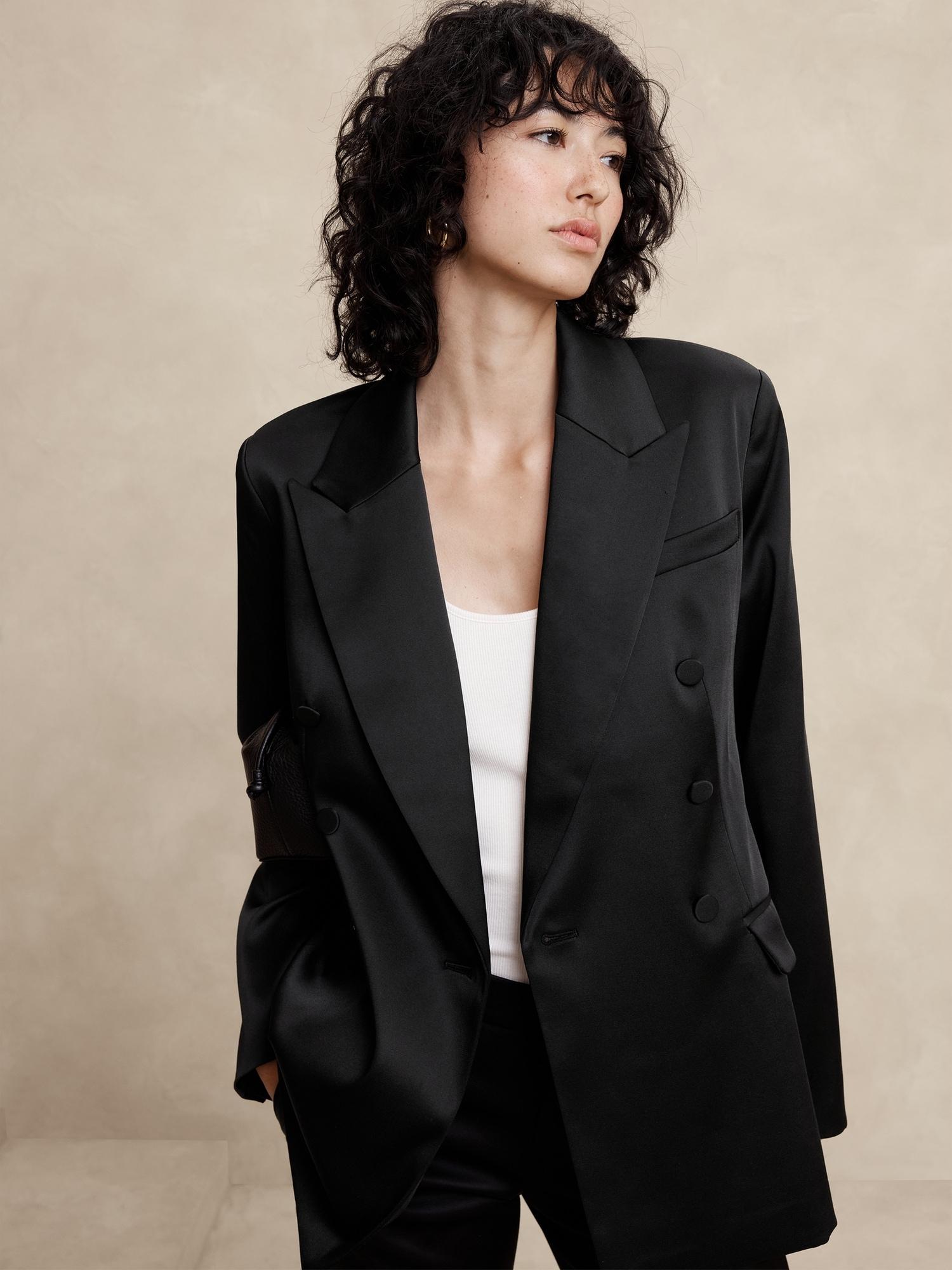 Satin Double-Breasted Blazer Product Image