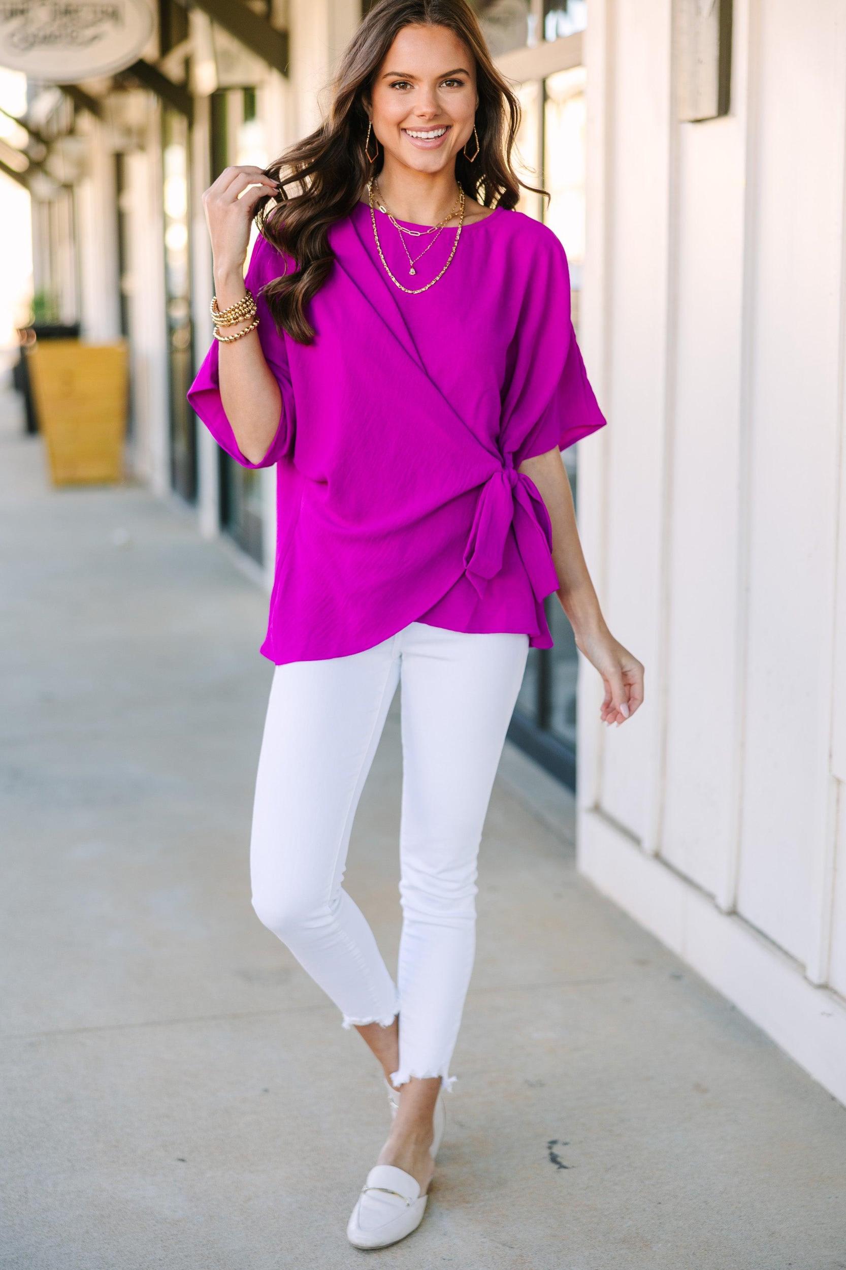 Happy Thoughts Magenta Pink Tied Blouse Female Product Image