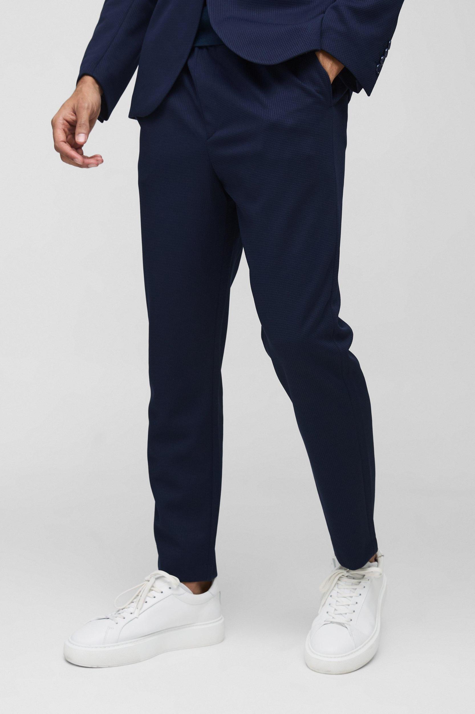 Elastic Waist Textured Tapered Pants | boohooMAN USA Product Image
