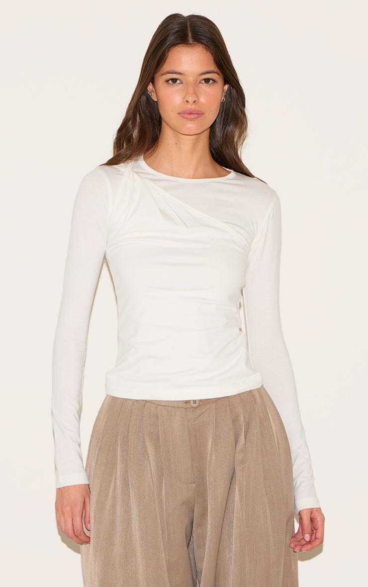 Cream Twist Detail Overlay Long Sleeve Top Product Image