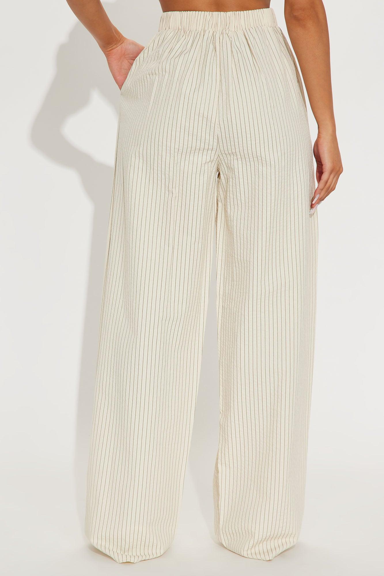 Kimmy Wide Leg Pinstripe Pants - Cream Female Product Image