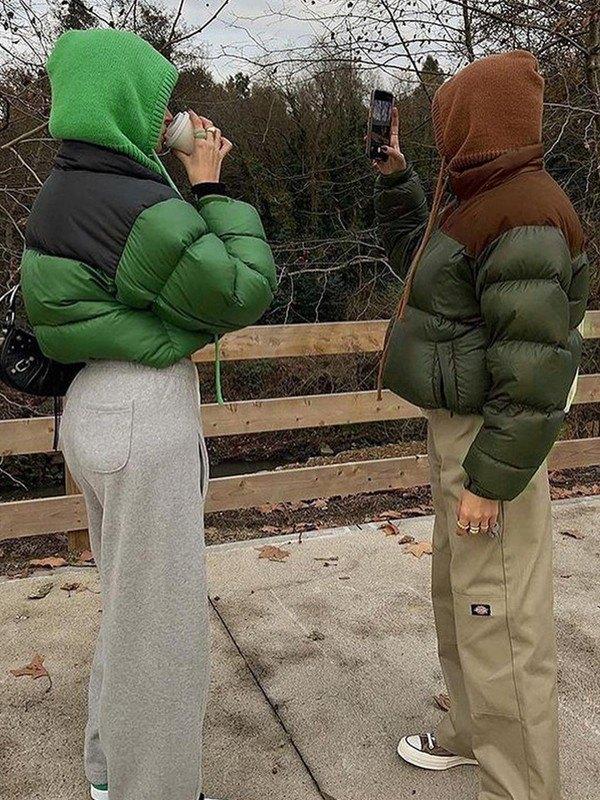 Color Block Zip Up Puffer Jacket Product Image