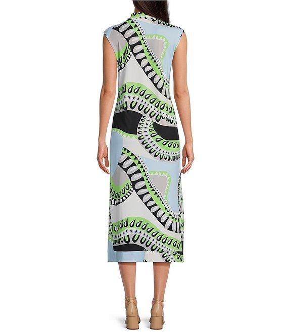 Jude Connally Kristen Mod Kaleidoscope Pool Print Jude Cloth Stretch Knit Wrinkle-Free Split V-Neck Sleeveless A-Line Midi Dress Product Image