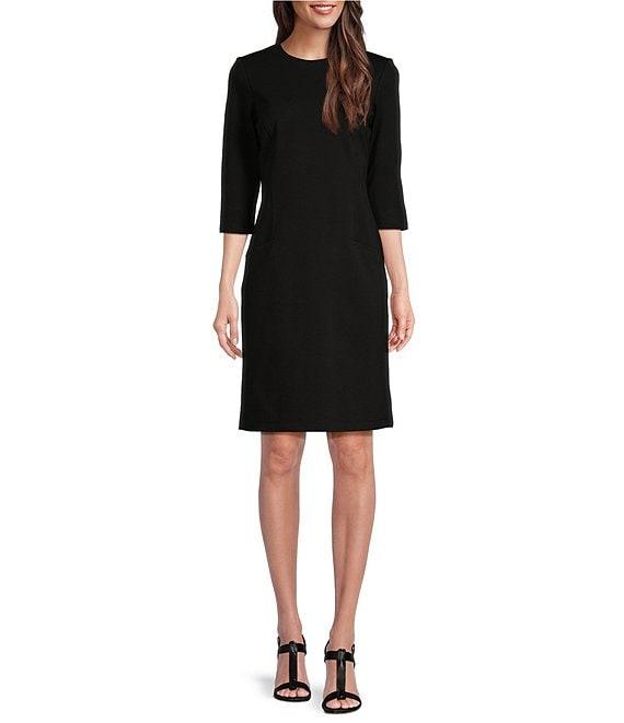 J.McLaughlin Solid Knit Catalyst Crew Neck 3/4 Sleeves Sheath Dress Product Image