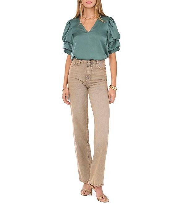 1. STATE V-Neck Short Tiered Bubble Sleeve Blouse Product Image