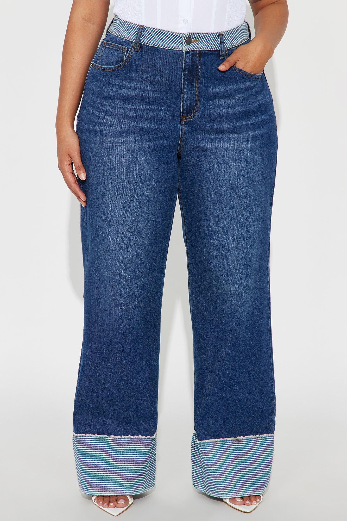 Social Hour Cuffed Wide Leg Jeans - Dark Wash Female Product Image