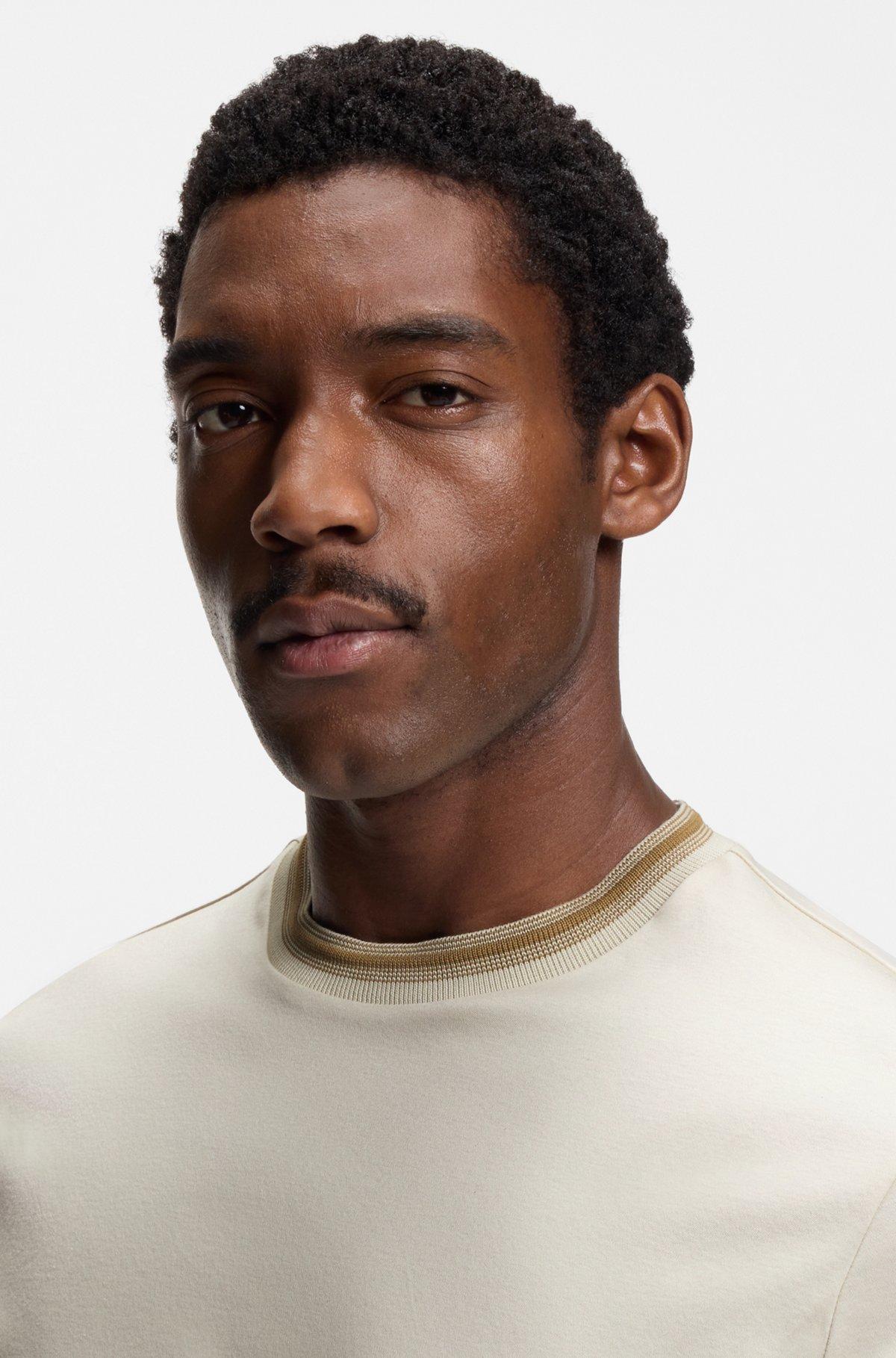 Contrast-tipping slim-fit T-shirt in mercerised cotton Product Image