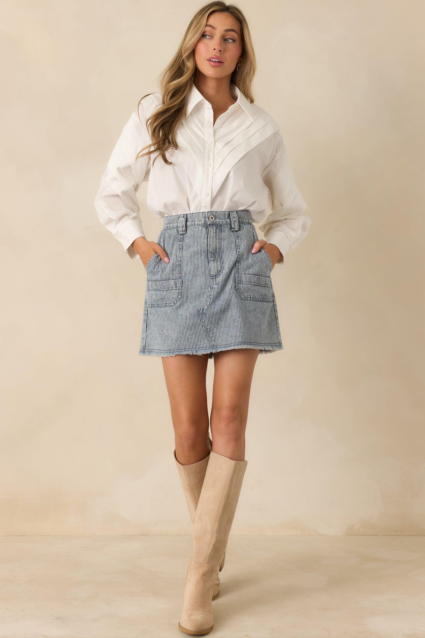 From Every Angle White Cotton Pleated Shoulder Button-Up Blouse Product Image