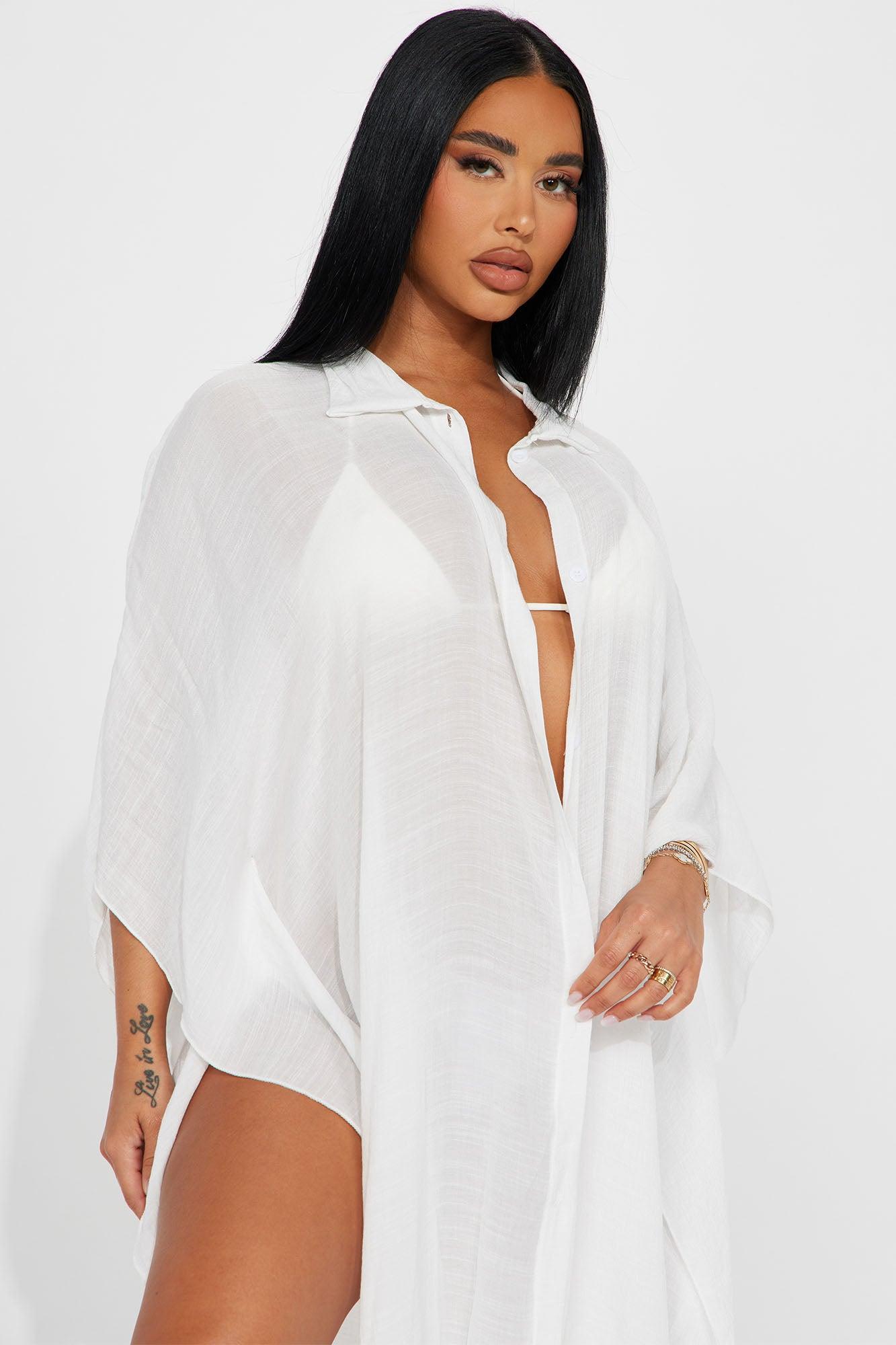 Megan Swim Cover Up Kimono - White Product Image