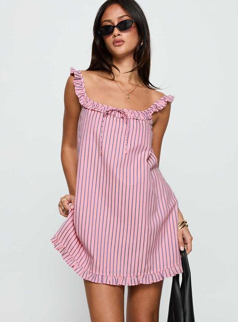 Zalina Babydoll Mini Dress Pink Stripe Product Image