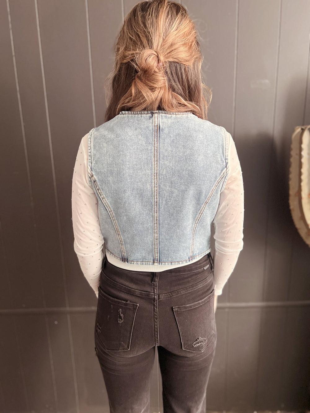 Denim Button Up Western Vest - 2 Colors Product Image