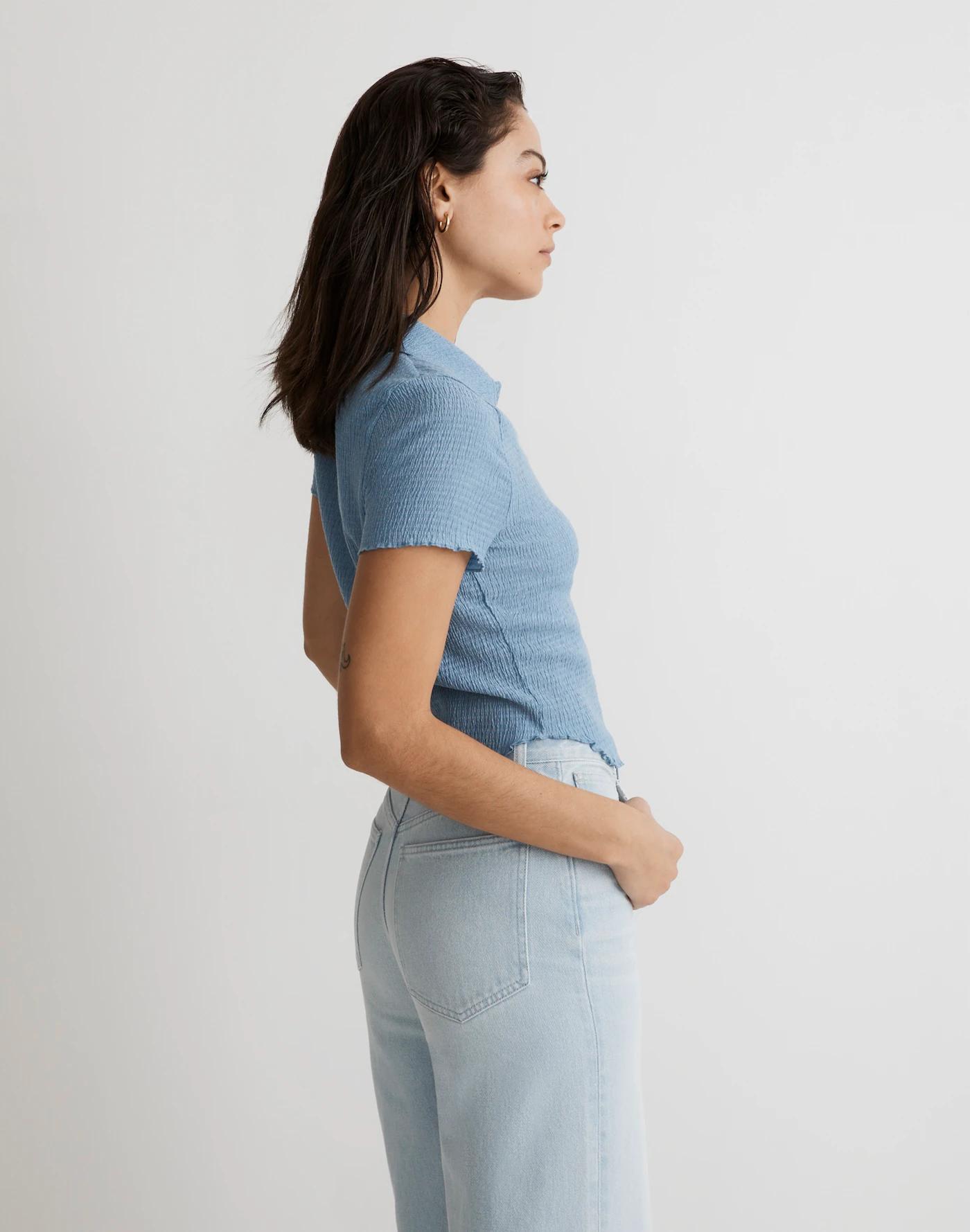 Crinkle Polo Crop Tee Product Image