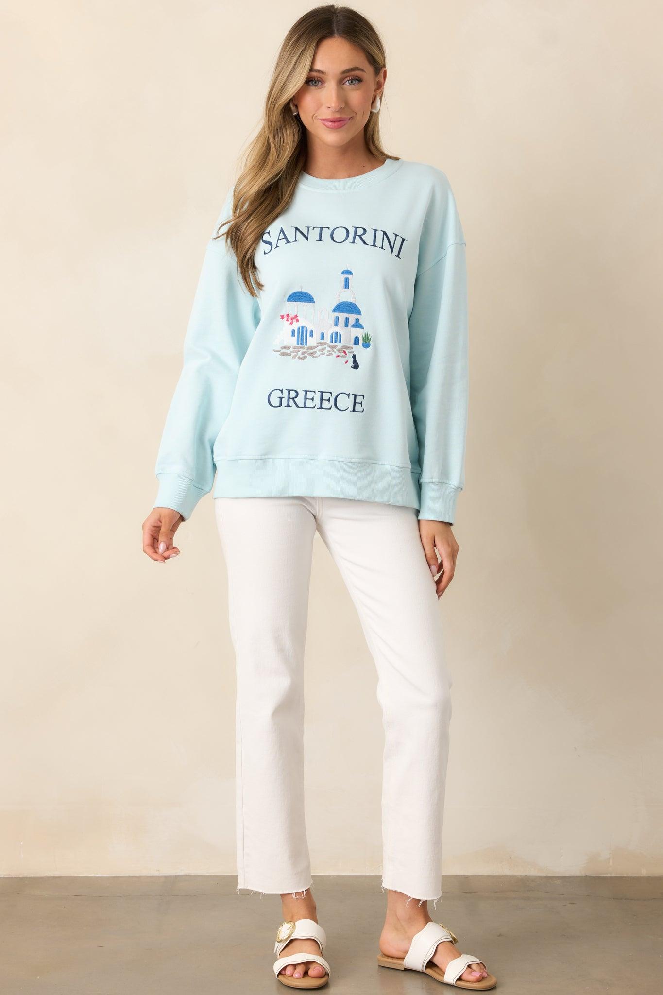 Santorini Dreaming Light Blue Crew Neck Sweatshirt Product Image