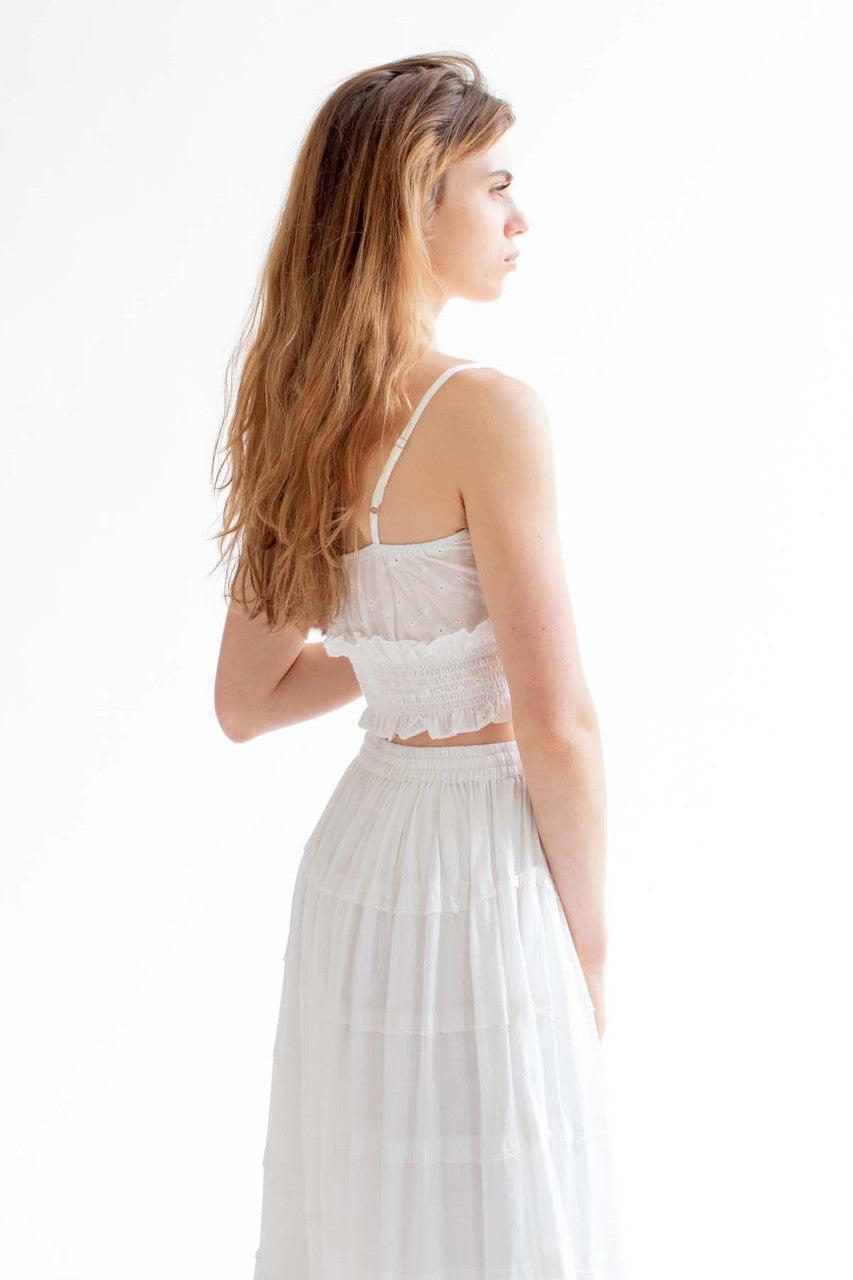 White Floral Eyelet Milkmaid Top Product Image