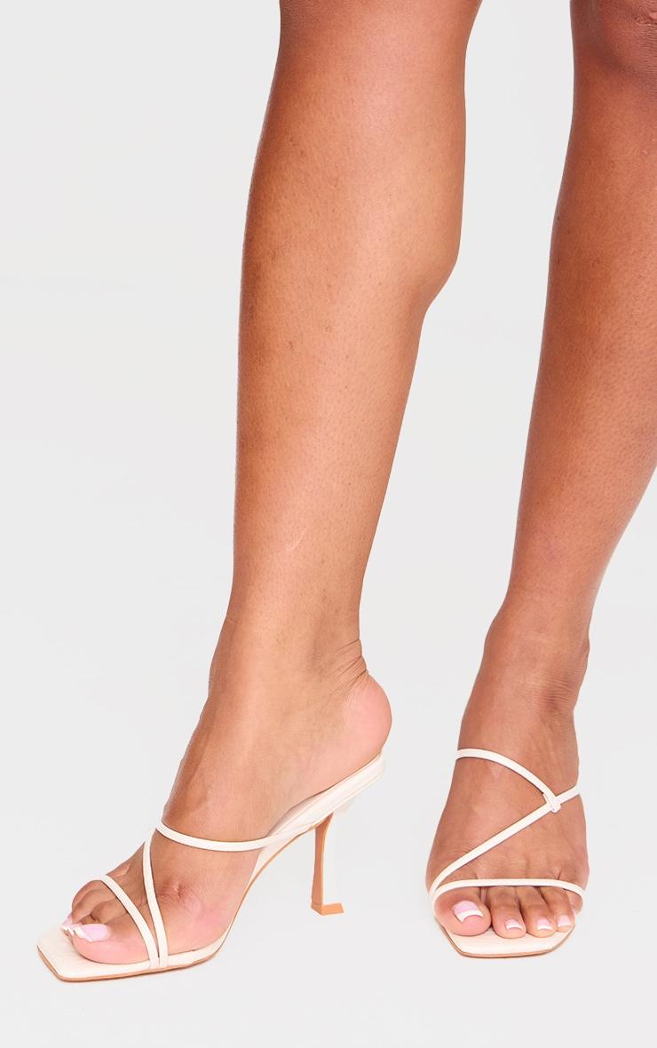 Cream Croc PU Square Toe Strappy Mid Heeled Mules Product Image