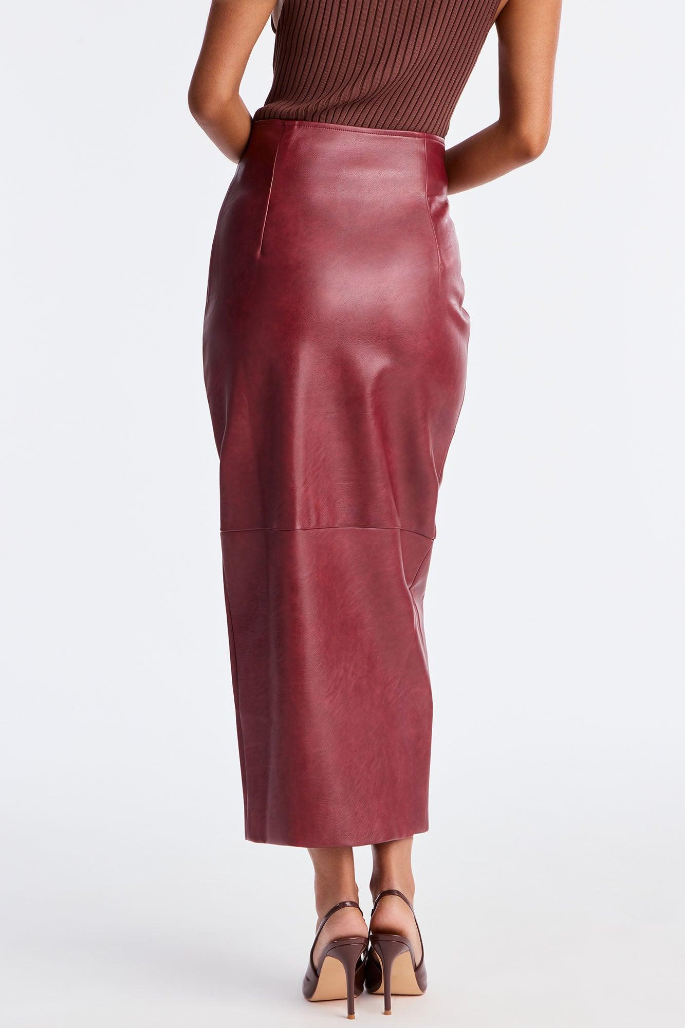 Not Asking Faux Leather Pencil Maxi Skirt - Burgundy Female Product Image