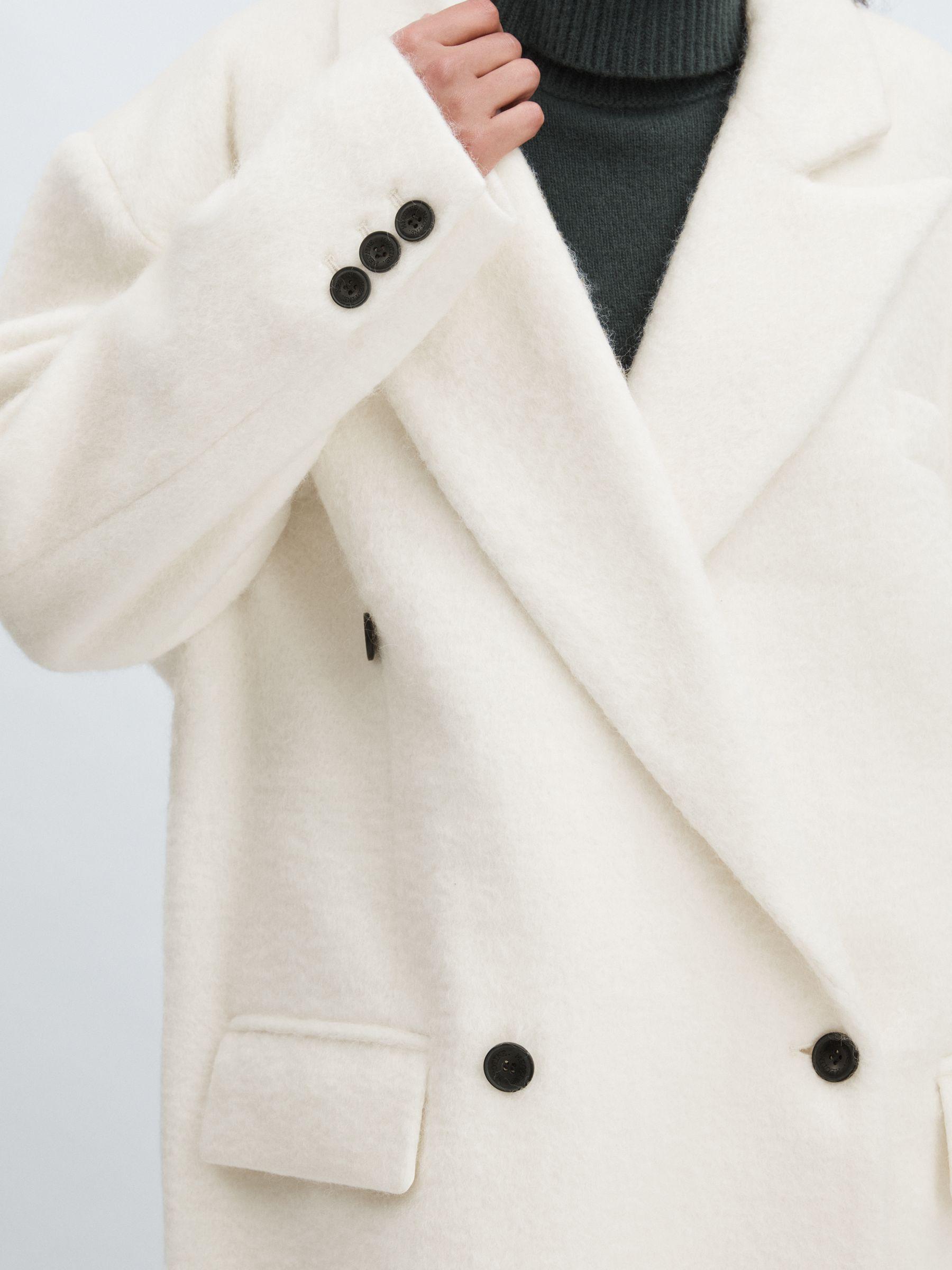 Meotine Double-Breasted Coat With Mohair in Cream Product Image
