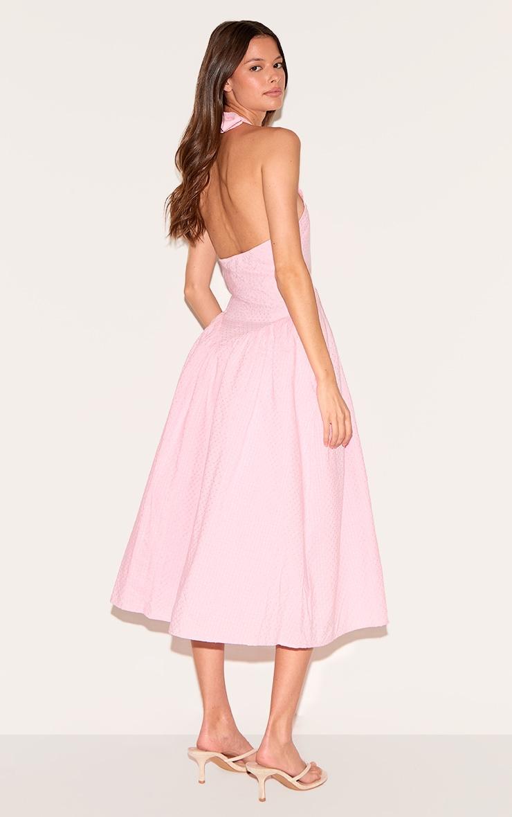 Candy Pink Embroidered Cotton Halterneck Midaxi Dress Product Image