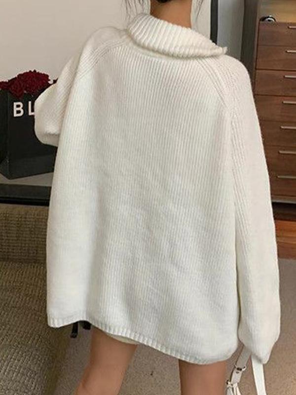 Solid Zip Up High Neck Knit Cardigan Product Image
