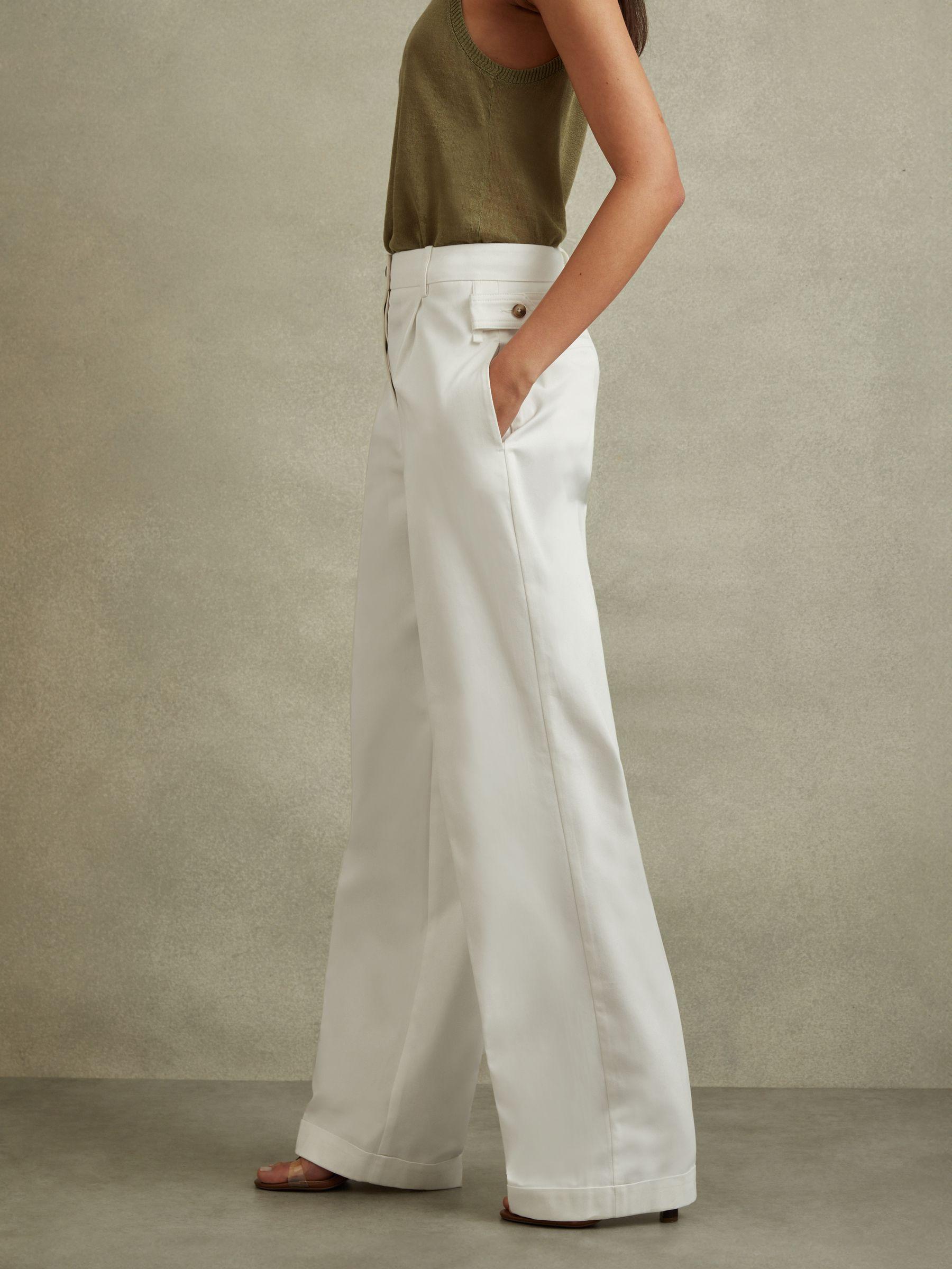 Cotton Wide Leg Suit Trousers in White Product Image