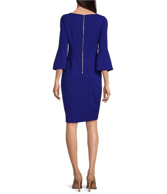 Calvin Klein 3/4 Bell Sleeve Boat Neck Sheath Dress Product Image