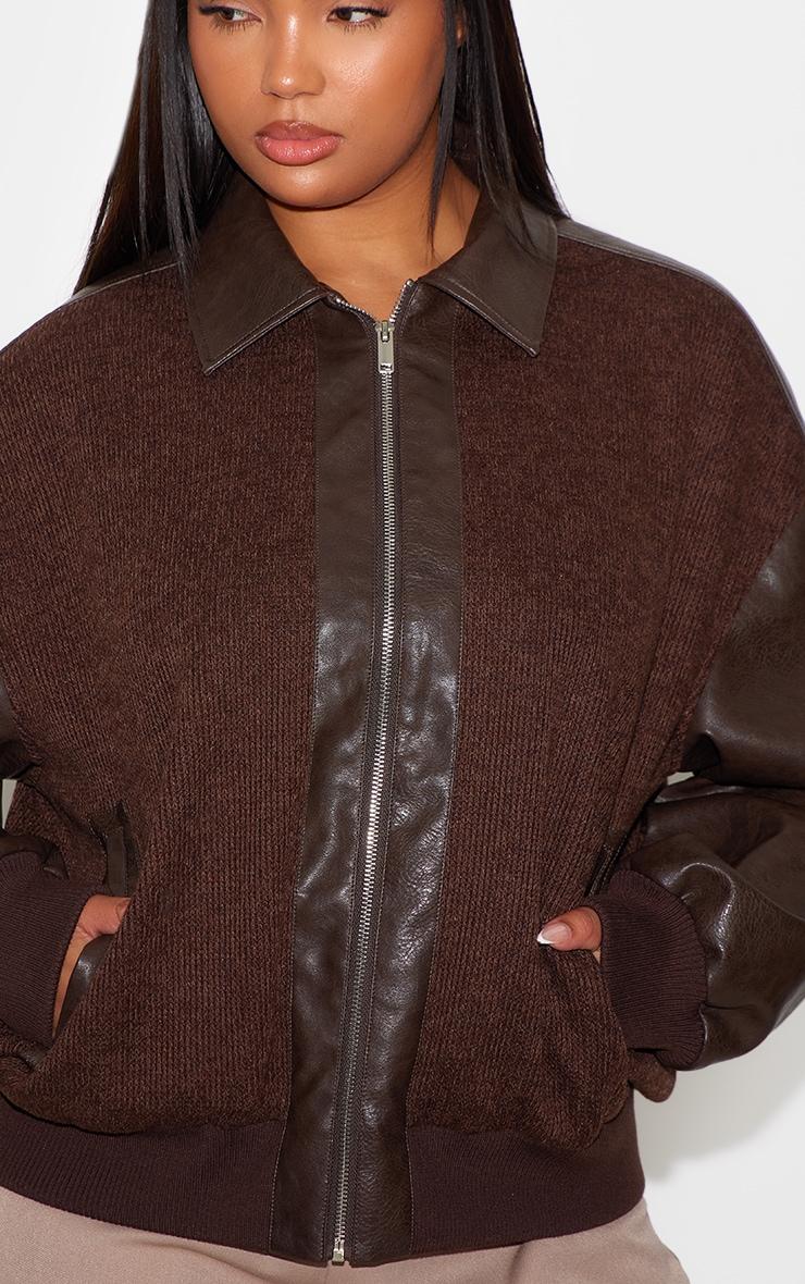 Plus Brown Faux Leather Contrast Jacket Product Image
