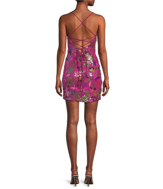 Lulus Iridescent Sequin Lace Up Mini Dress Product Image